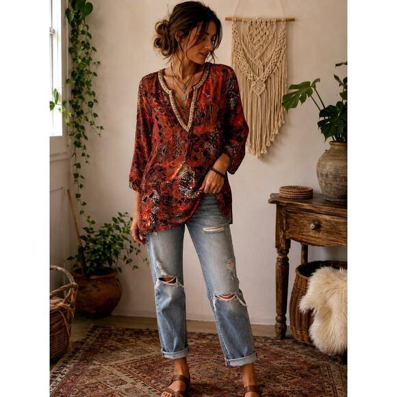 Chico's Tops - Chico's Beaded Southwestern Tunic Top Size 0 Boho